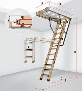 FAKRO Escalier escamotable LWL Extra, avec une echelle en bois, mécanisme d’allègement