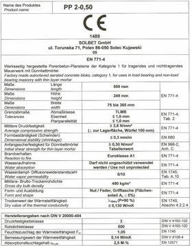 Bloc béton cellulaire SOLBET PP2-050 | Valeur R jusqu'à 1,42