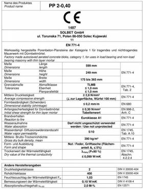 Bloc béton cellulaire SOLBET PP2-040 | Valeur R jusqu'à 4,20
