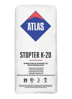 Atlas Stopter K-20 - 2 en 1 – mortier de collage pour mousse polystyrène extrudée, panneaux XPS et enrober le treillis